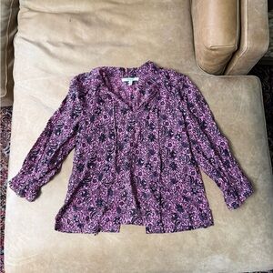 DEREK LAM 10 CROSBY Pink Black Floral Print Lightweight Cotton Blouse Size 4